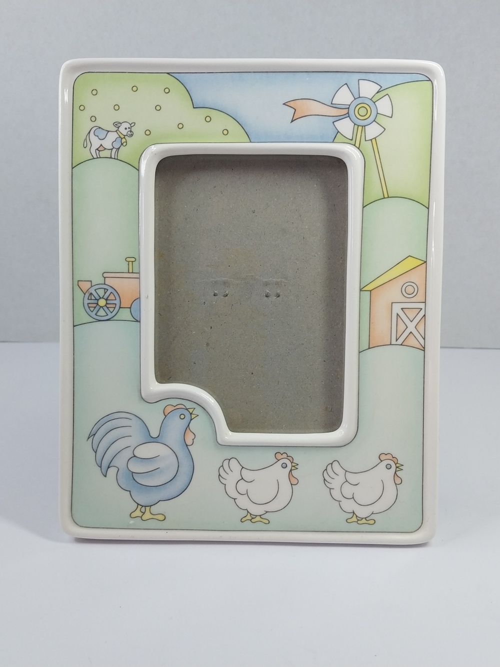 Vintage Ceramic Farm Theme Animals Picture Frame 3.5x5 Chicken Barn Windmill